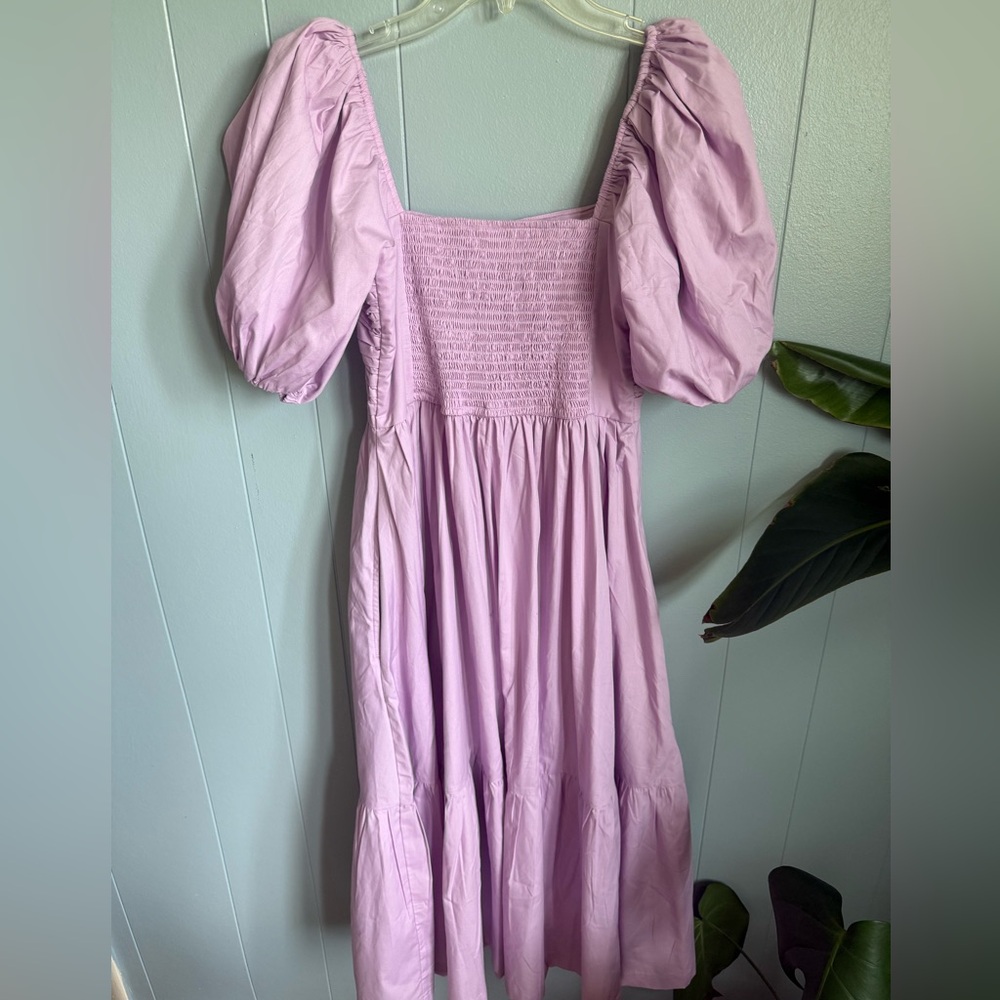 ABERCROMBIE PURPLE QUARTER PUFF SLEEVE SQUARE NECK POPLIN MIDI DRESS XS/PETITE - Picture 5 of 5